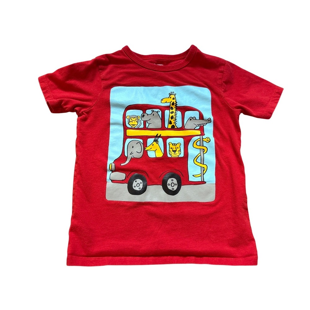 The Children's Place Graphic Tee Kids Red Excellent Zoo Animal Bus SIZE S 5/6